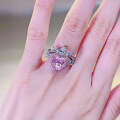 wholesale S925 Silver New 9*9mm Imported High-Carbon Diamond Heart-Shaped Pink Diamond Ring for Women, Fashionable and Versatile-0-3