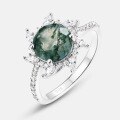 wholesale S925 Sterling Silver Cross-Border New Product Euro-American Style Green Moss Ring for Women, Fashionable Light Luxury Moss Agate Ring Wholesale Customization-0-4