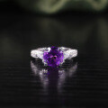 wholesale S925 Sterling Silver Aquamarine Ring with Amethyst Shank and Micro-Paved Setting for Live Streaming Wholesale-0-4