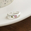 wholesale S925 silver diamond-encrusted heart ring with irregular texture in pink sweet heart shape R00621-0-0