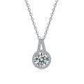 925 Sterling Silver 1-Carat Moissanite V-Neck Pendant Necklace-0-3
