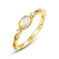 wholesale S925 Sterling Silver Gold-Plated Japanese Light Luxury Hollow Iridescent Synthetic Opal Ring for Women, Versatile Stacking Ring, Niche Hand Accessory-0-4