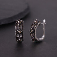 wholesale S925 sterling silver dark gothic-style earrings with group-set garnet, topaz, and crystal gemstones, hot-selling for foreign trade-Natural smoky quartz earrings