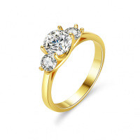 14K Gold Plated S925 Silver 1 Carat 6.5MM Round Moissanite Women's Ring-Main diamond 1 carat, smaller diamonds 30 points (set with moissanite) - 9 yards