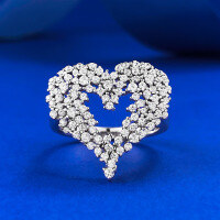 wholesale S925 Sterling Silver European and American New Style Dazzling Heart-Shaped Full Diamond Ring for Fashionable Commuting-R1124 Brilliant Heart Ring Size 9