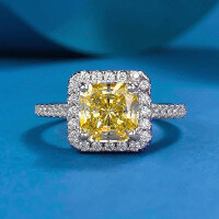 wholesale S925 Silver European & American Diamond Ring for Women, Pink Diamond, Yellow Diamond, White Diamond, 7*7 Cushion Cluster Setting Silver Ring-R125 Pink No. 5