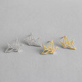 wholesale S925 Sterling Silver Korean Style Simple and Versatile Paper Crane Brushed Ear Stud Earrings for Women-0-0