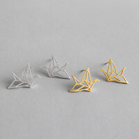 wholesale S925 Sterling Silver Korean Style Simple and Versatile Paper Crane Brushed Ear Stud Earrings for Women-Brushed platinum (including ear plugs)  925 silver