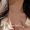 Sterling Silver Mermaid Tear Necklace with Moissanite Pendant, Invisible Fishline Chain-0-1