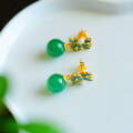 wholesale 925 Sterling Silver Gold-Plated Green Chrysoprase Earrings, Cold Enamel Flower Palace Ancient Style Jade Ear Accessories-0-3