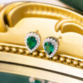 wholesale S925 Silver Plated 18k Gold New Drop 5*7mm Lab-Created Zambian Emerald with High-Carbon Diamond Ear Studs-0-3