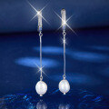 wholesale 925 Sterling Silver Irregular Freshwater Pearl Long Drop Earrings for Women, Fashionable and Luxurious, Elegant and Sophisticated-0-1