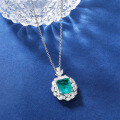 wholesale S925 Sterling Silver Full Lab-Grown Emerald Pendant with Pavé Diamonds Women'sEmerald Necklace Wholesale-0-2