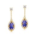 wholesale S925 Sterling Silver New Fashionable and Popular Women's Small Unique Design White Crystal Lapis Lazuli Long Stud Earrings-0-4