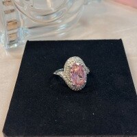 wholesale Metal material first: Cross-border Europe and America best-selling dazzling princess pink gemstone ring for women, Korean style fashion exquisite elegant micro-set colored gemstones and diamonds-xb352-white gold powder opening adjustable