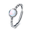 wholesale S925 Sterling Silver Cloud Tide Pavilion Korean Style Elegant Lady Spiral Shank Blue Moonstone Versatile Adjustable Open Ring for Women-0-6