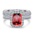 wholesale S925 sterling silver cross-border wholesale 2ct emerald cut moissanite women's ring set, high-end silver jewelry accessories-0-17