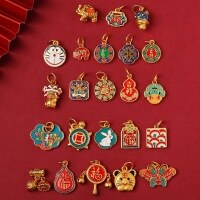 wholesale Gold-plated enamel pendant, cloisonné bracelet, antique-style necklace DIY accessories, sand gold charms: gourd, ruyi, lotus pod-10#