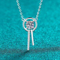 S925 Sterling Silver Moissanite Women's Necklace with Minimalist Tassel Pendant-6.5mm zircon  925 silver