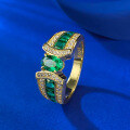 wholesale S925 gold-plated simulated emerald 4*6 oval nano green ring for women, new live streaming style by Mujing Jewelry Cross-border-0-2