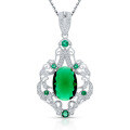 wholesale S925 Sterling Silver with Emerald Inlaid Vintage Palace Style High-End Intricate Pendant Necklace for Women-0-6