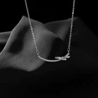 wholesale S925 Sterling Silver Smile Bow Necklace, Fashionable and Light Luxury, Small Fragrance Style, Versatile and Niche Design Sense Collarbone Chain-Smiling Bow Necklace Platinum &gt; 925 Silver