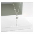 wholesale S925 Sterling Silver Sweet Cross Tassel Inlaid Diamond Starry Y-Collar Necklace D8823 for Women-0-1