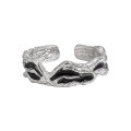wholesale S925 Sterling Silver Original Niche Design Cold Tone Irregular Textured Black Drip Glaze Open Adjustable Ring Unisex-0-5