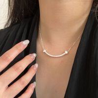 wholesale S925 Sterling Silver Smile Texture Necklace for Women, Korean Minimalist Sweet Niche High-End Luxury Collarbone Chain-Pure silver (40+5CM)