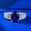 wholesale S925 Silver Plated Simulation Diamond 7*9mm Blue Steel Ring, Fashionable and Versatile-0-0
