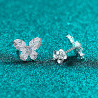 S925 Sterling Silver Full Moissanite Butterfly Earrings-1.386 carat Mozambique  925 silver