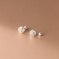 wholesale S925 Sterling Silver Hollow-Out Earrings for Women, Line Rose, Simple Light Pearl, Fresh and Elegant Style, M01120-S925 silver pair 925 silver