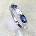 wholesale S925 Silver New Oval 4*6 White Diamond with Tanzanite Channel Set Ring for Women-0-2