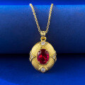 wholesale S925 Gold-Plated Silver Ancient Method Garnet Brushed Pendant Adjustable Chinese Style Gold Necklace-0-3
