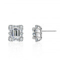 S925 Silver Four-Prong Earrings with Moissanite Rectangular Leaf Shape-0-4