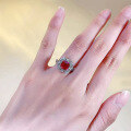 wholesale S925 Sterling Silver New Ins Simulated Diamond 7*7 Pigeon Blood Red Ring Hot Selling Export Ring-0-3
