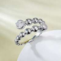 wholesale S925 Silver European and American Ins Minimalist Style Beaded Stacking Ring Open Adjustable Ring Band-K065 Platinum Adjustable opening