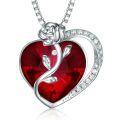 wholesale 925 Sterling Silver Rose Heart Necklace with High-End Swarovski Gemstone Ruby Pendant for Women-0-7