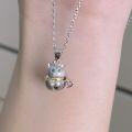 wholesale S925 Sterling Silver Three-Dimensional Teacup Kitten Pendant Necklace, Whimsical Cat Head Design, Sweet and Lovely Fresh Style Collarbone Chain-0-1