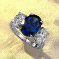 wholesale S925 Silver New Oval 8*11mm Sapphire Ring for Women, Fashionable and Versatile European Style-0-2