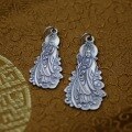 wholesale 990 Sterling Silver Retro Guanyin Bodhisattva Pendant, Solid Pure Silver Ethnic National Style Matte Sweater Chain Keychain-0-0