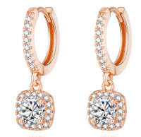 S925 Silver Moissanite Stud Earrings, Classic Square, Fine Craftsmanship-Champagne Gold  [Super Sparkling Zircon] 50 points + 50 points