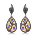 wholesale 925 Silver Italian Designer Craft Gemstone Earrings, Vintage High-End Natural Amethyst Ear Drops-0-0