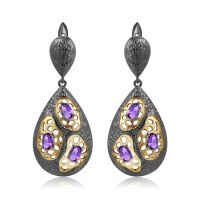 wholesale 925 Silver Italian Designer Craft Gemstone Earrings, Vintage High-End Natural Amethyst Ear Drops-Natural garnet earrings