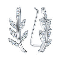 wholesale S925 Sterling Silver Micro-Paved Zircon Leaf Ear Clips, Delicate and Fresh, Sweet and Lovely, Luxuriously Exquisite with a Premium Feel-Platinum 925 silver