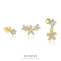 wholesale S925 Sterling Silver Wholesale French Floral Stud Earrings, Women's Unique Design-Single three-piece set 925 silver