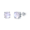 wholesale S925 Sterling Silver Cross-Border Hit Natural Blue Moonstone Stud Earrings for Women, Single Round Gemstone Minimalist Earrings-0-4