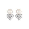 wholesale S925 Sterling Silver 675 Natural Pearl Diamond Inlaid Heart Earrings Women Aloof Style Small Ins Style Textured Heart-shaped Earrings-0-5