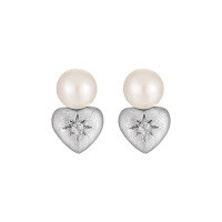 wholesale S925 Sterling Silver 675 Natural Pearl Diamond Inlaid Heart Earrings Women Aloof Style Small Ins Style Textured Heart-shaped Earrings-Platinum [with sterling silver ear plugs] &gt; 925 silver