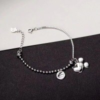 wholesale S925 vintage distressed asymmetrical Mickey Mouse cartoon student fashion hip-hop trendy Korean women's bracelet-Platinum